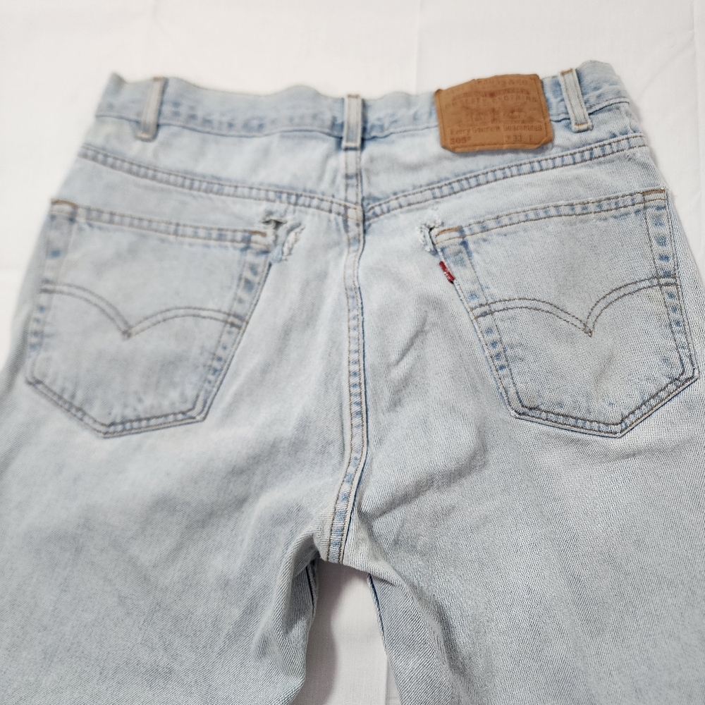 Levis 505 Regular Fit Destructed Denim Shorts Size W33 Light Wash VTG Y2K Dad